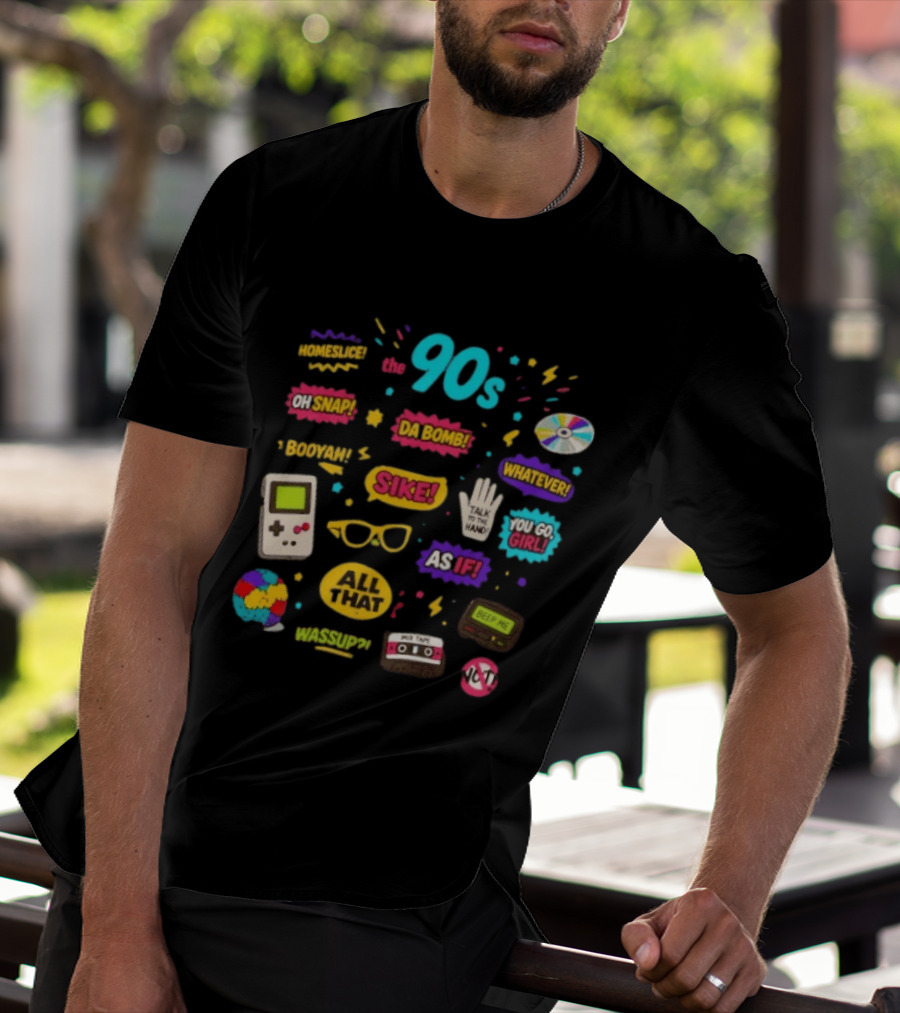 The 90s Nostalgia Oh Snap Homeskillet Da Bomb Booyah Sike Whatever You Go Girl As If All That Wazzup Talk To The Hand Retro Gaming Cassette CD Beeper T-Shirt