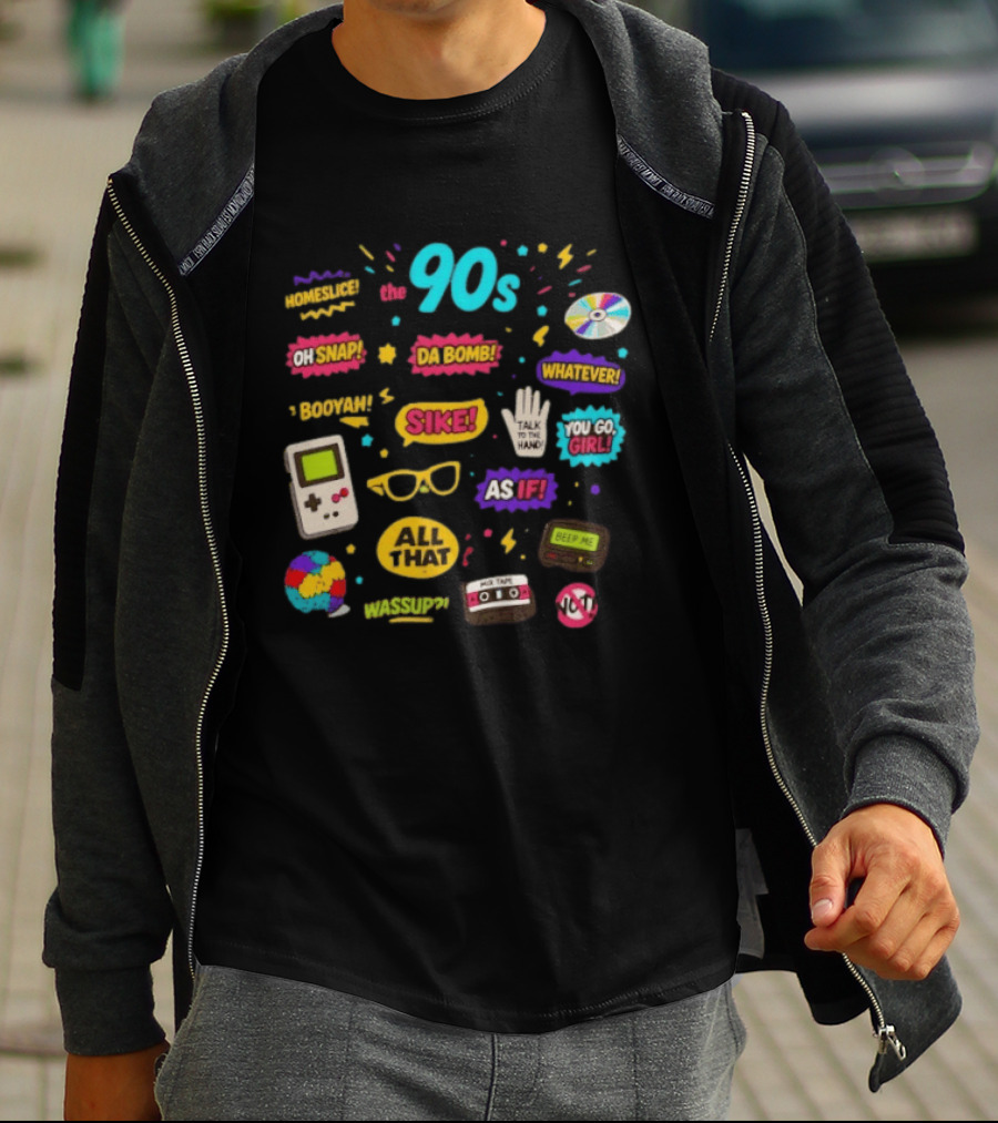 The 90s Nostalgia Oh Snap Homeskillet Da Bomb Booyah Sike Whatever You Go Girl As If All That Wazzup Talk To The Hand Retro Gaming Cassette CD Beeper T-Shirt