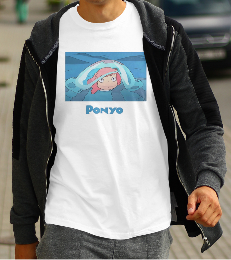 Ponyo Peeking Out Of Ocean Wave Bubble Scene T-Shirt