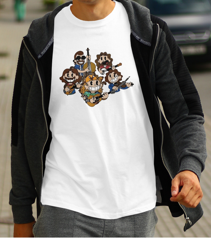 Billy Strings Cartoon Band Characters Banjo And Guitar Players T-Shirt