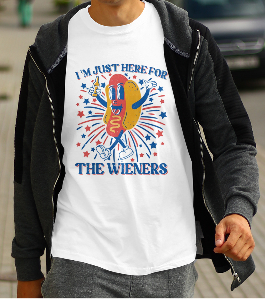 I'm Just Here For The Wieners Hot Dog Fourth Of July Patriotic Party T-Shirt
