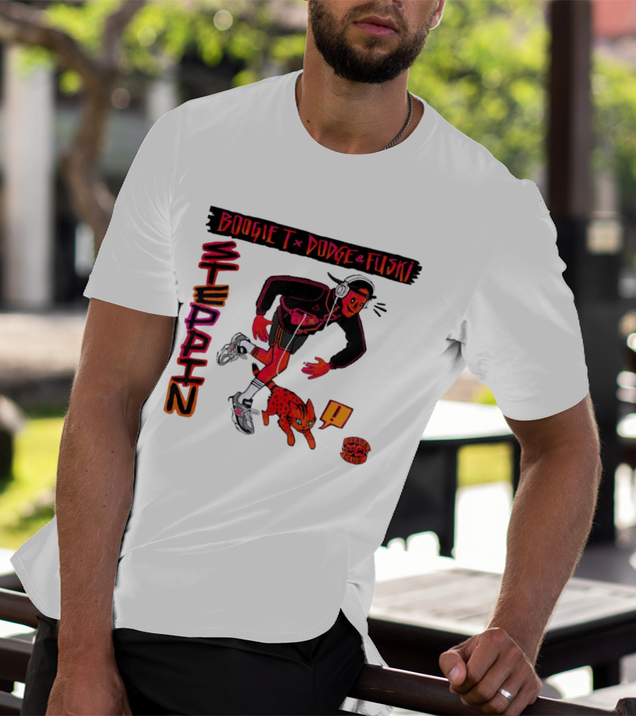 Boogie X Dodge And Fuski Steppin Drama Club Cat With Headphones And Sneakers T-Shirt