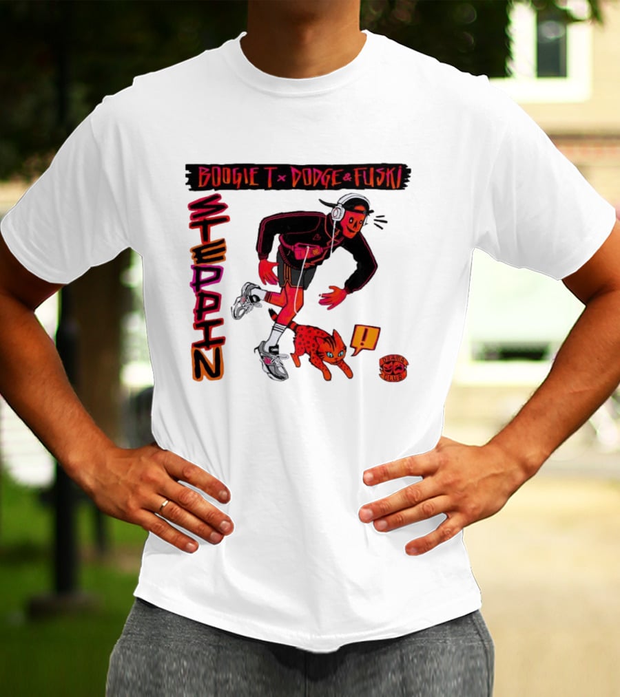 Boogie X Dodge And Fuski Steppin Drama Club Cat With Headphones And Sneakers T-Shirt