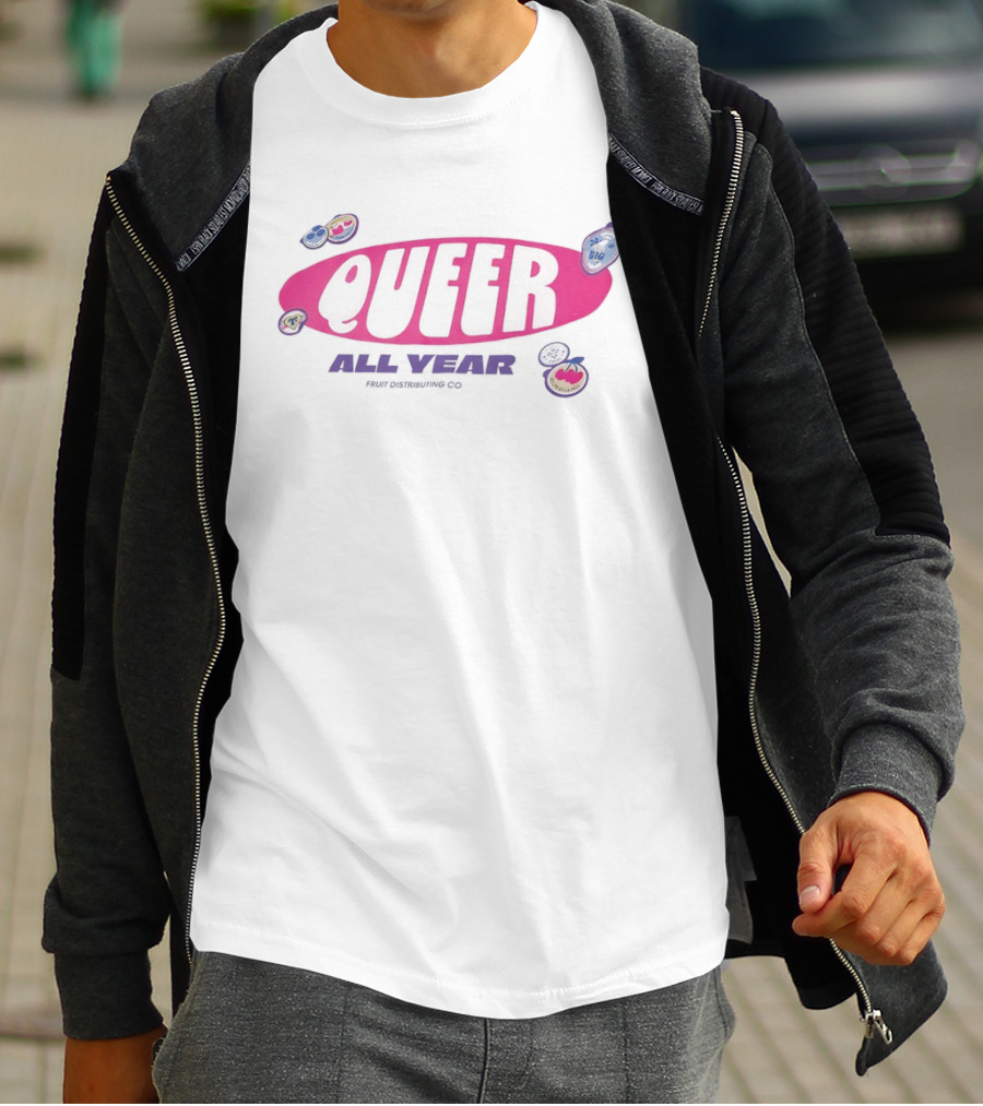 Queer All Year Fruit Distributing Co LGBTQ Pride Patches T-Shirt