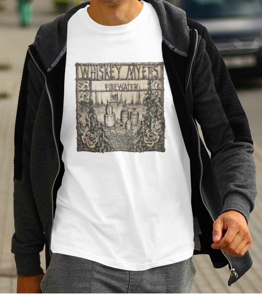 Whiskey Myers Firewater Distillery Artwork With Roses And Vines T-Shirt