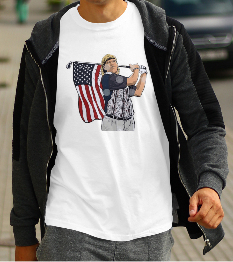 John Daly Holding Golf Stick American Flag 4th Of July Golfer T-Shirt
