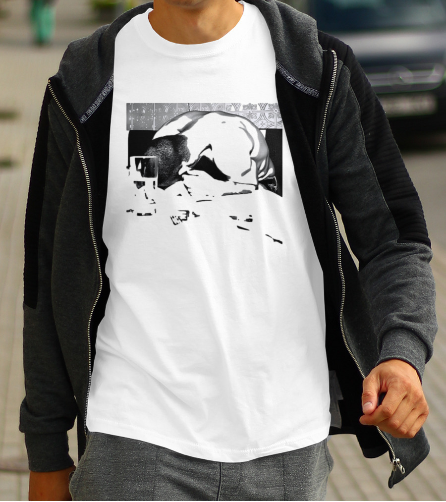 Rough Night Passed Out At Dinner Table Humor Black And White Image T-Shirt