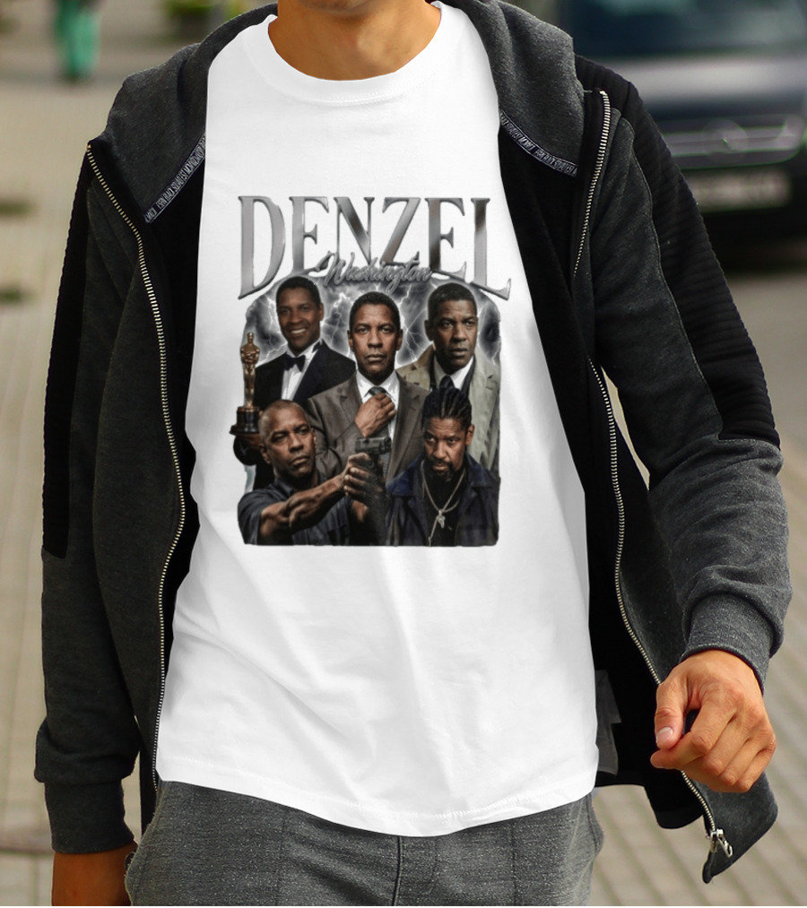 Denzel Washington Iconic Movie Roles And Oscar Moment Collage T-Shirt