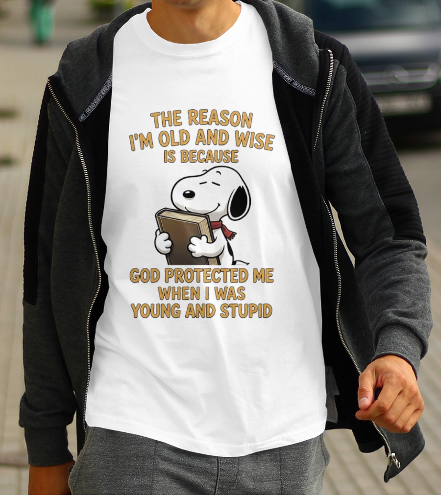 Snoopy Clutching The Bible God Protected Me When I Was Young And Stupid T-Shirt