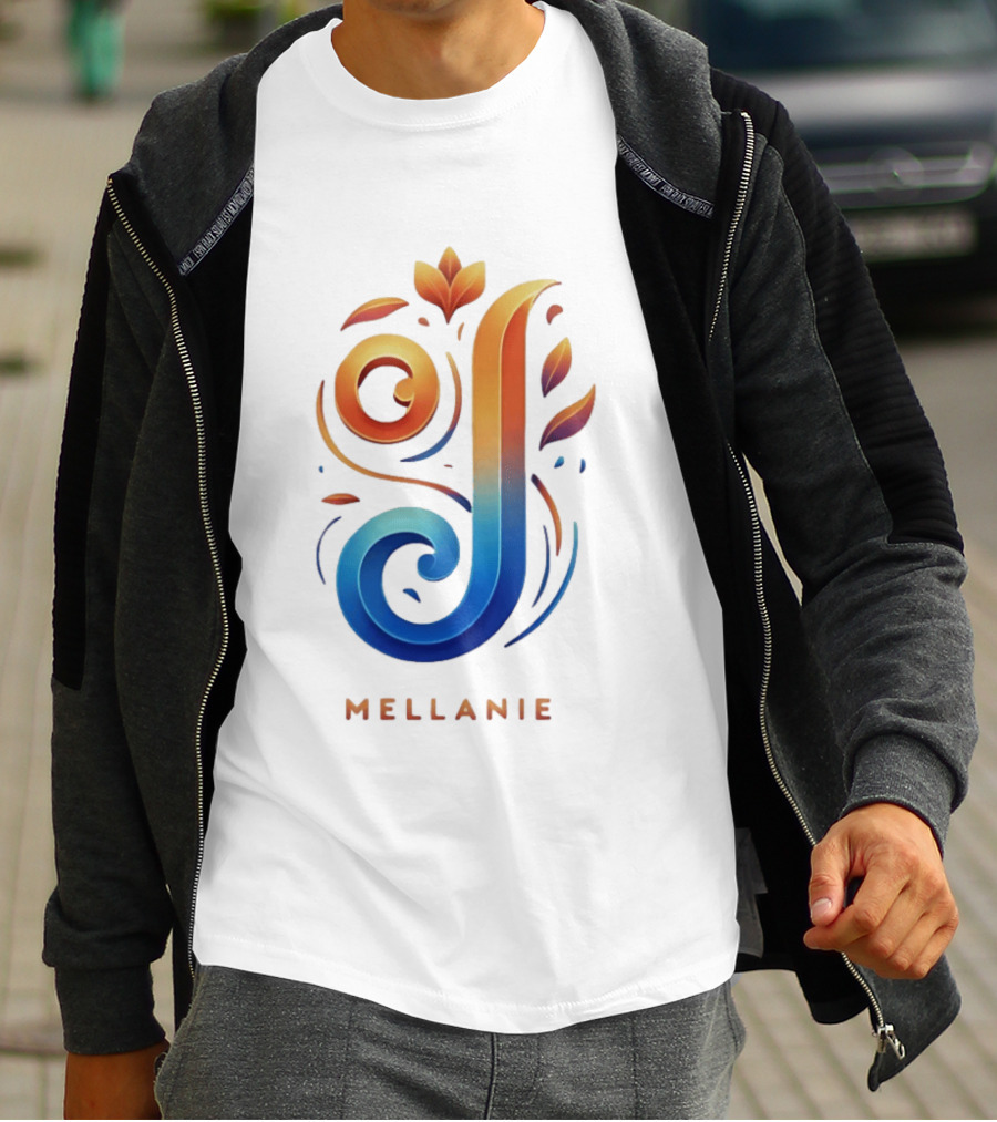 Mellanie Decorative Letter J Floral Gradient T-Shirt