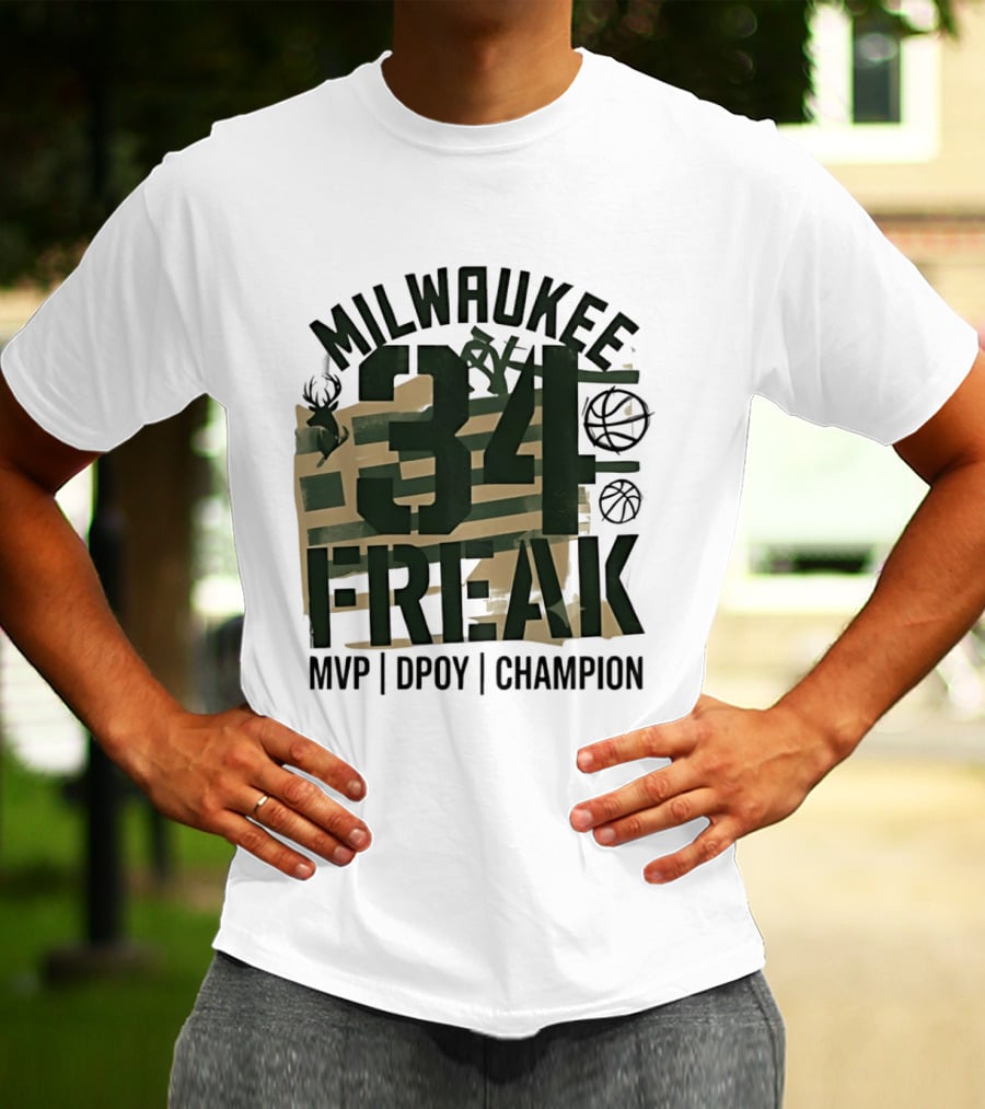 Milwaukee 34 Freak MVP DPOY Champion Giannis Antetokounmpo Basketball T-Shirt