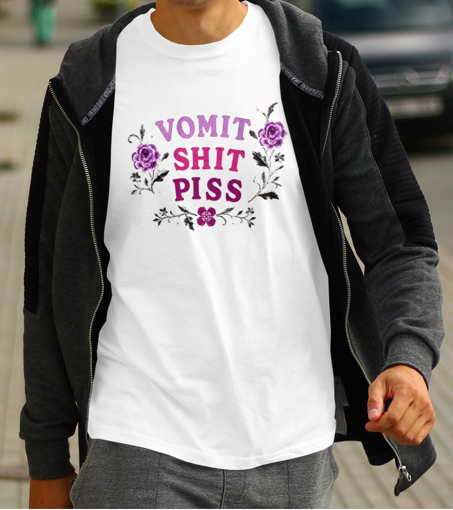 Vomit Shit Piss Floral Embroidery Roses T-Shirt