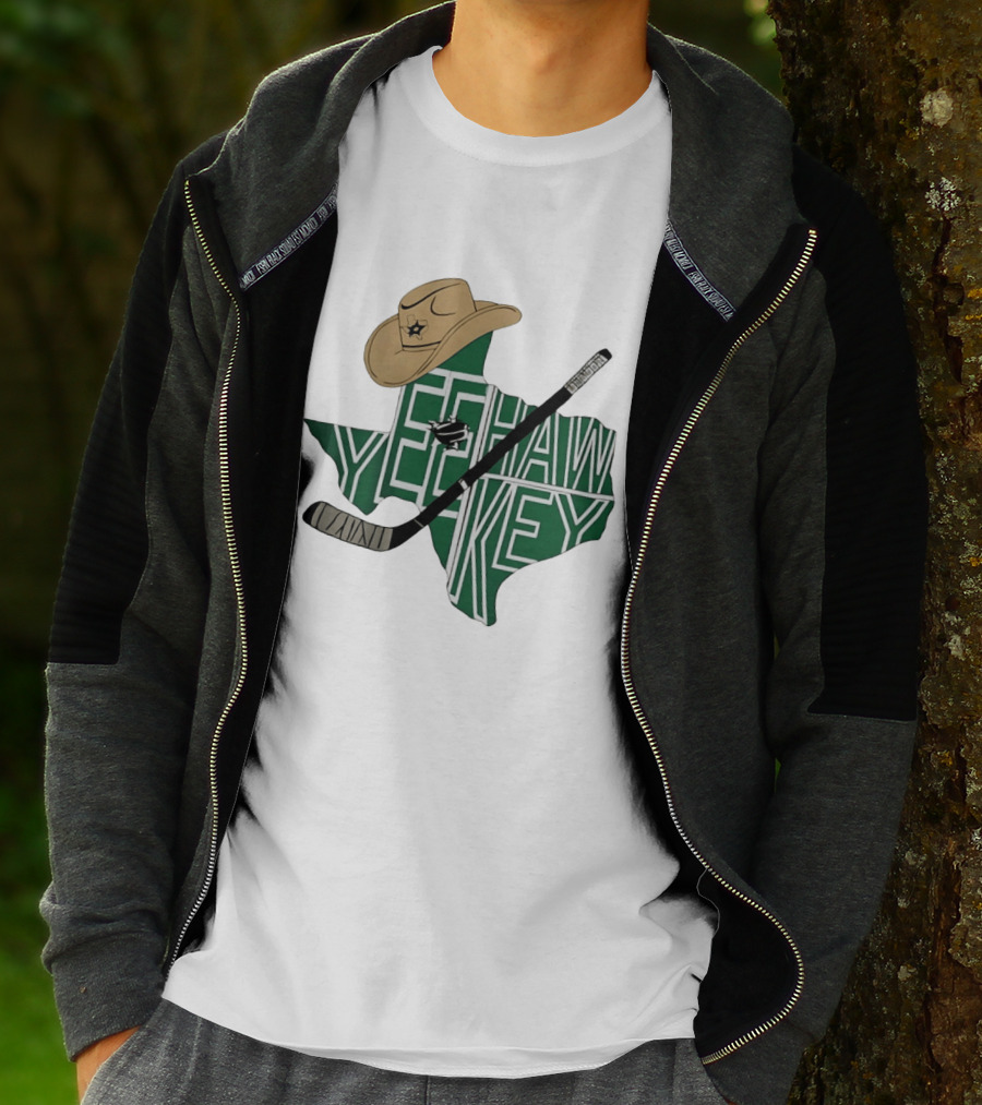 Yeehaw Key Texas Hockey Dallas Stars NHL Cowboy Hat Hockey Stick Map T-Shirt
