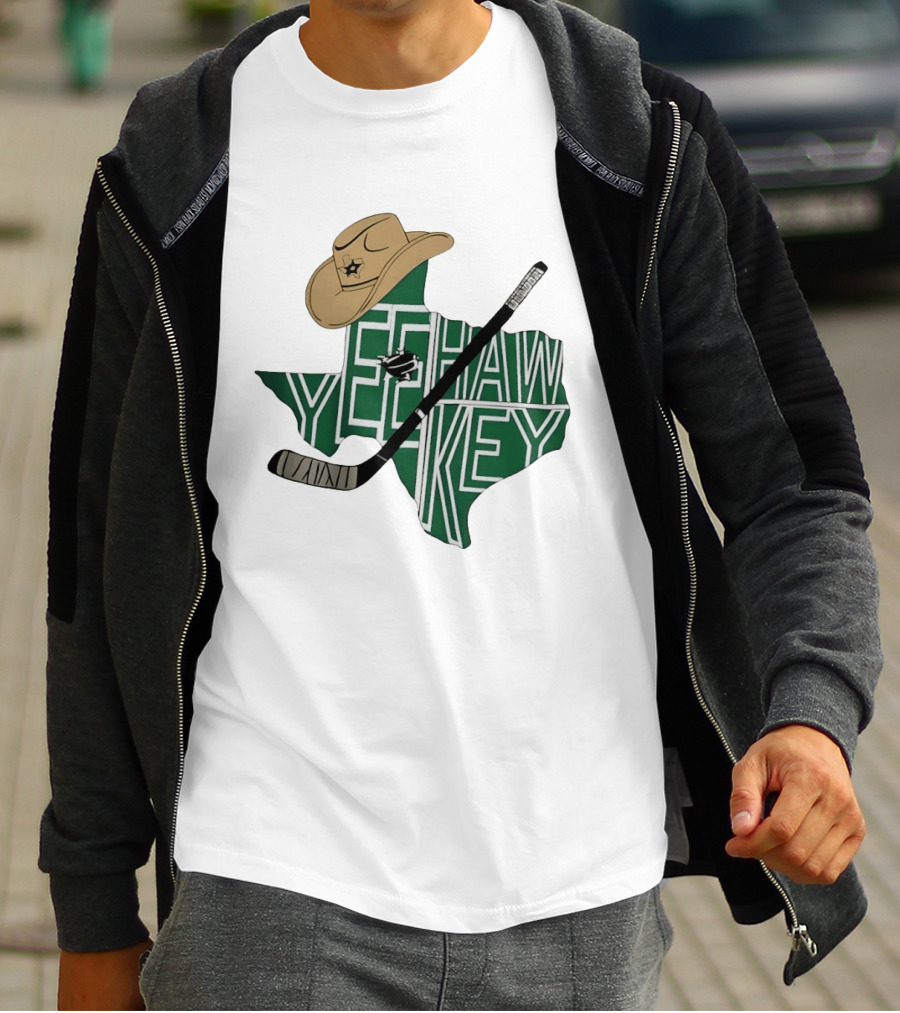 Yeehaw Key Texas Hockey Dallas Stars NHL Cowboy Hat Hockey Stick Map T-Shirt