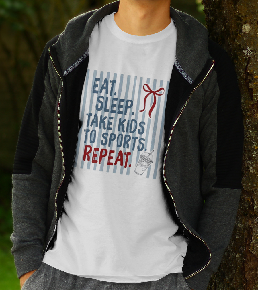Eat Sleep Take Kids To Sports Repeat Red Bow Cup T-Shirt
