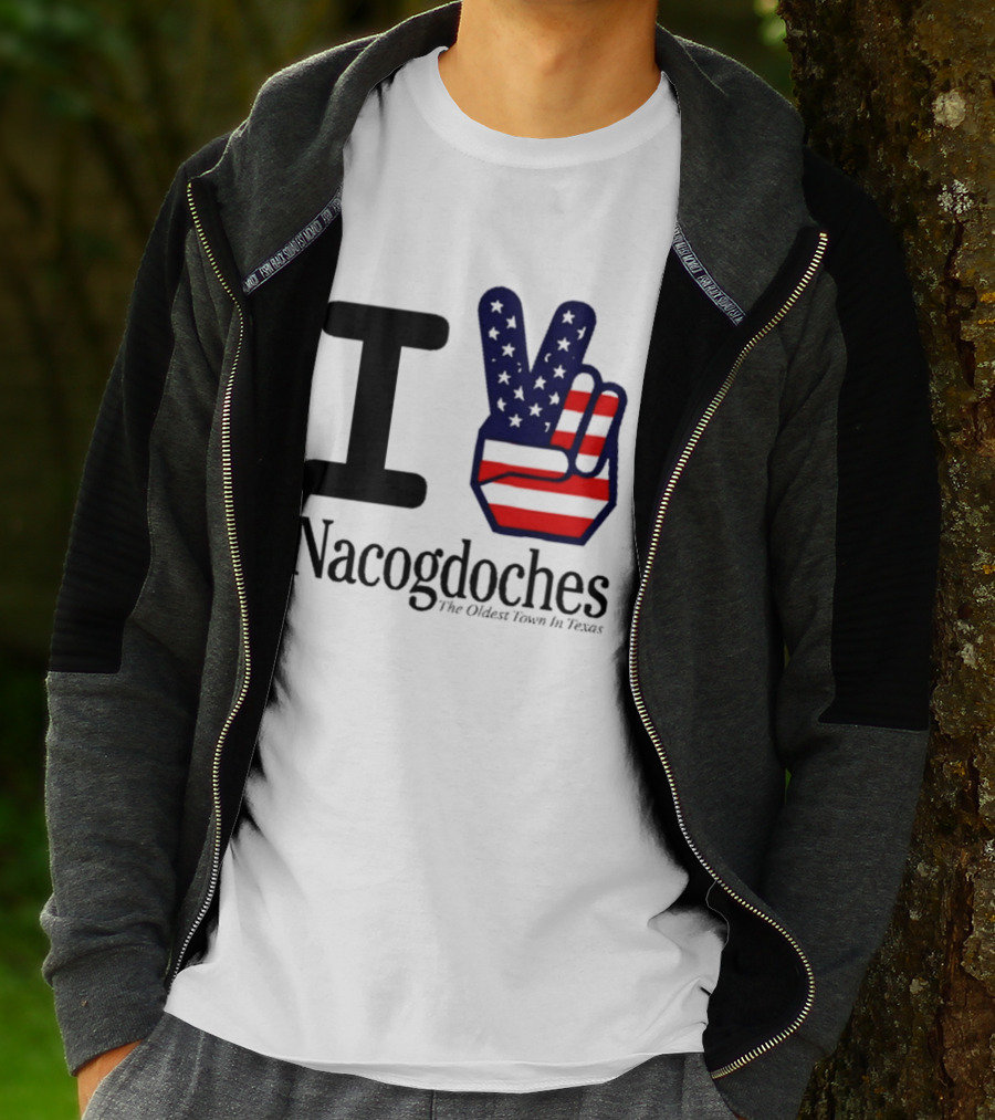 I Love Nacogdoches The Oldest Town In Texas American Flag Peace Sign T-Shirt