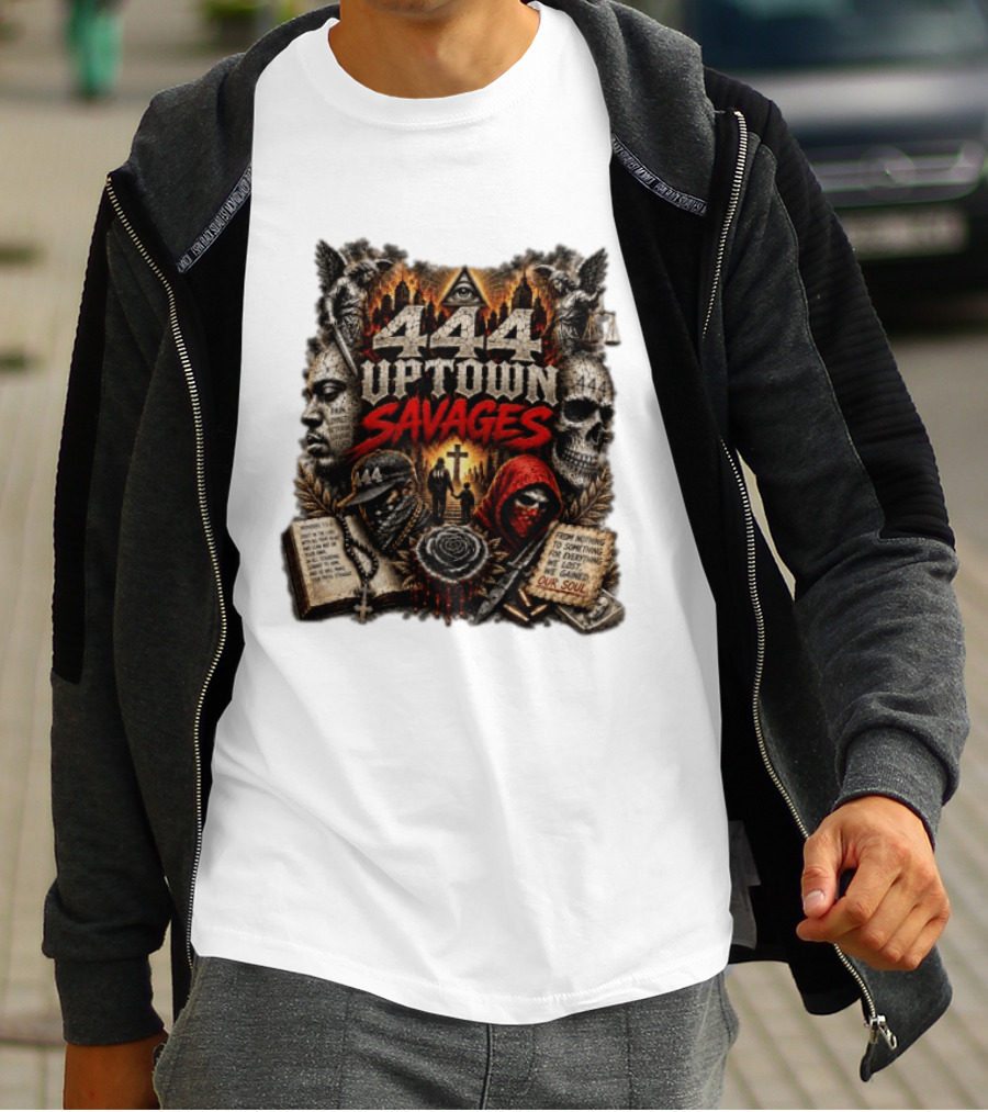 444 Uptown Savages Urban Gothic Art With Skulls And Roses T-Shirt