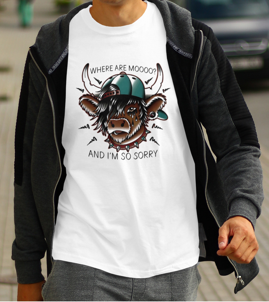 Where Are Moooo And I'm So Sorry Highland Cow With Hat And Piercing T-Shirt