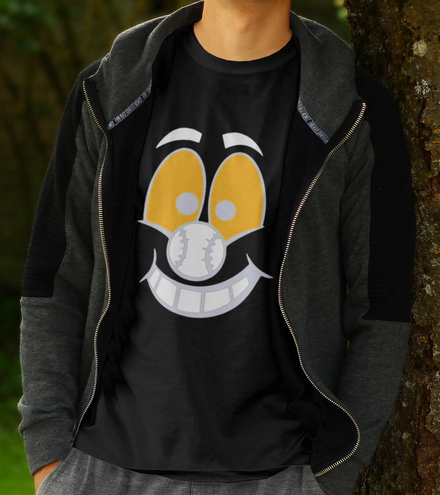 Cartoon Baseball Smile Face With Playful Eyes T-Shirt