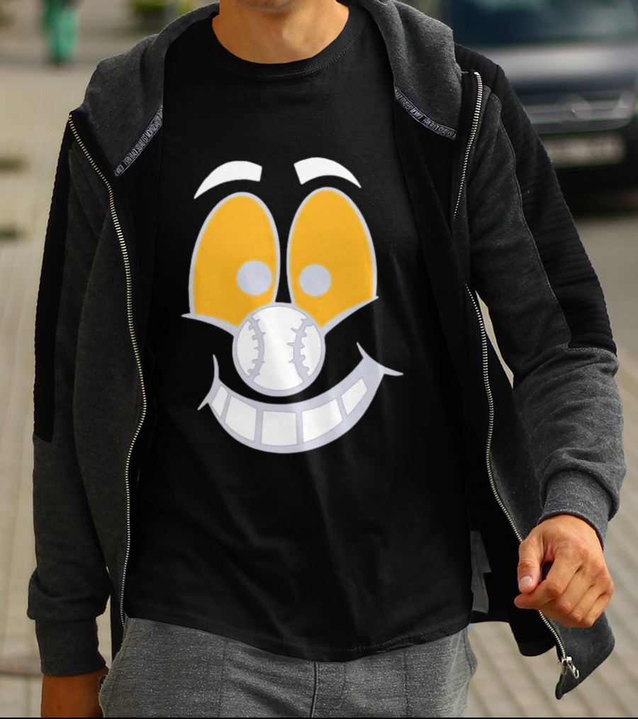 Cartoon Baseball Smile Face With Playful Eyes T-Shirt