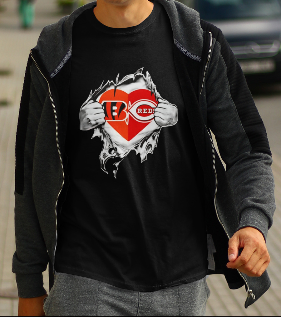 Bengals Reds Heart Ohio Sports MLB Fan Pride T-Shirt