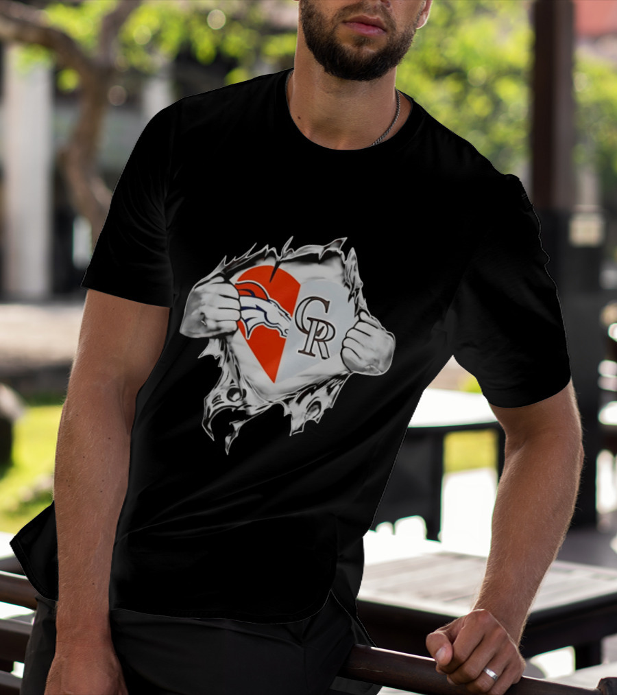 Broncos Rockies Heart Split Collaboration T-Shirt
