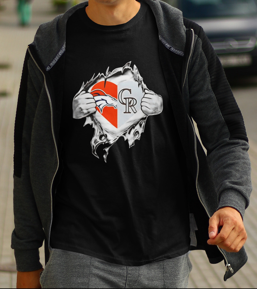 Broncos Rockies Heart Split Collaboration T-Shirt