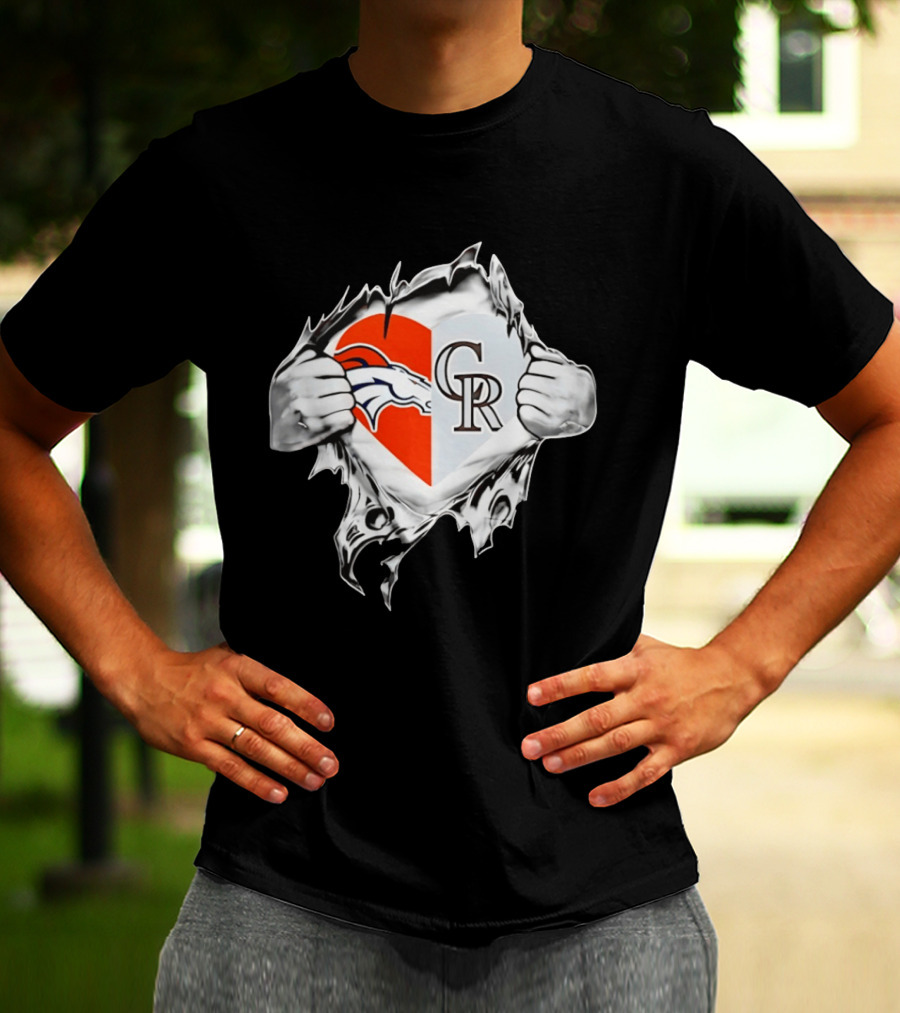 Broncos Rockies Heart Split Collaboration T-Shirt