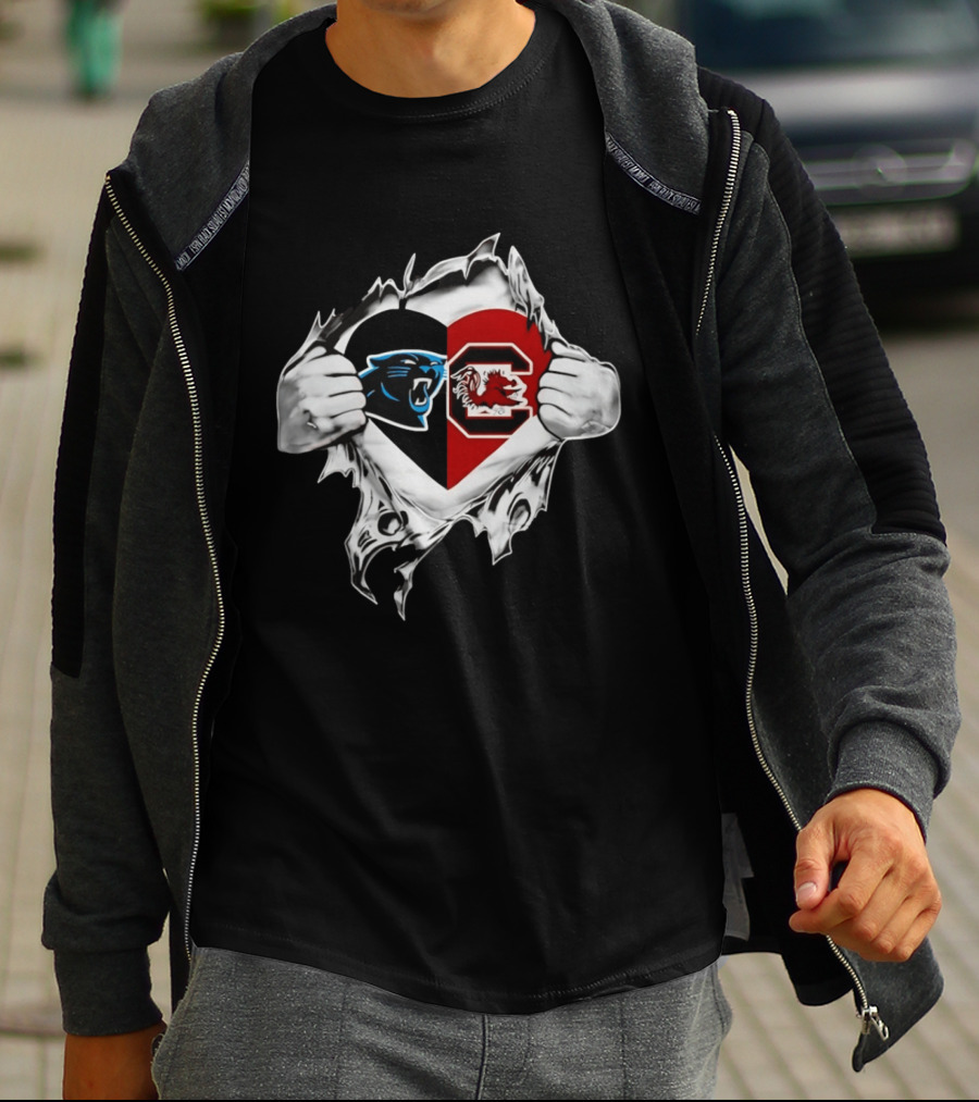 Carolina Panthers South Carolina Gamecocks Heart T-Shirt