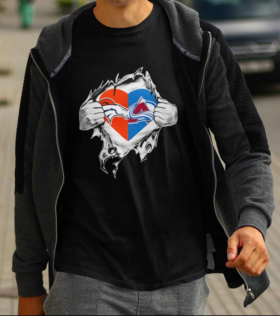 Denver Broncos Colorado Avalanche Heart Symbol Fans T-Shirt