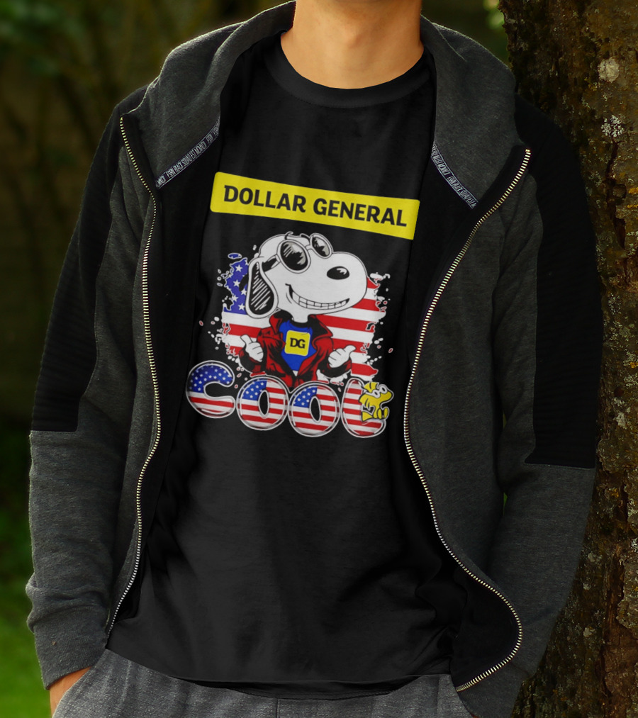 Dollar General Snoopy Cool USA Flag Cartoon T-Shirt