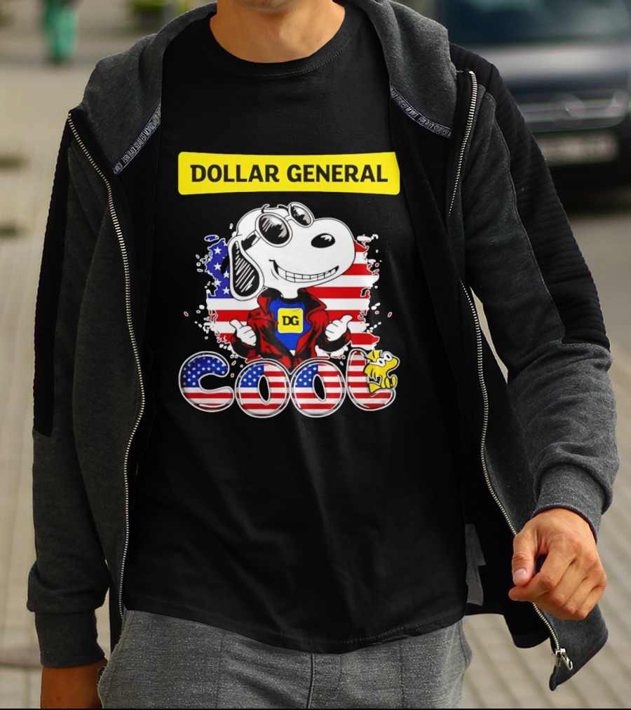 Dollar General Snoopy Cool USA Flag Cartoon T-Shirt