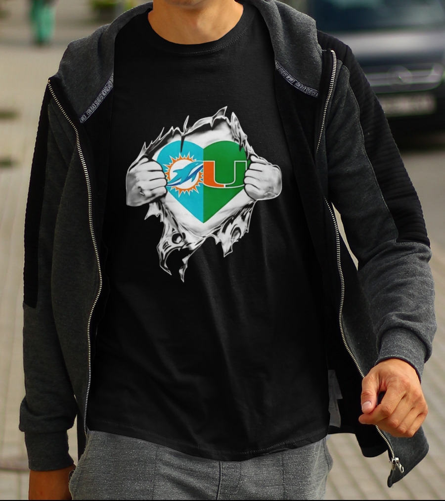 Dolphins Hurricanes Heart Miami Sports Fan Spirit T-Shirt