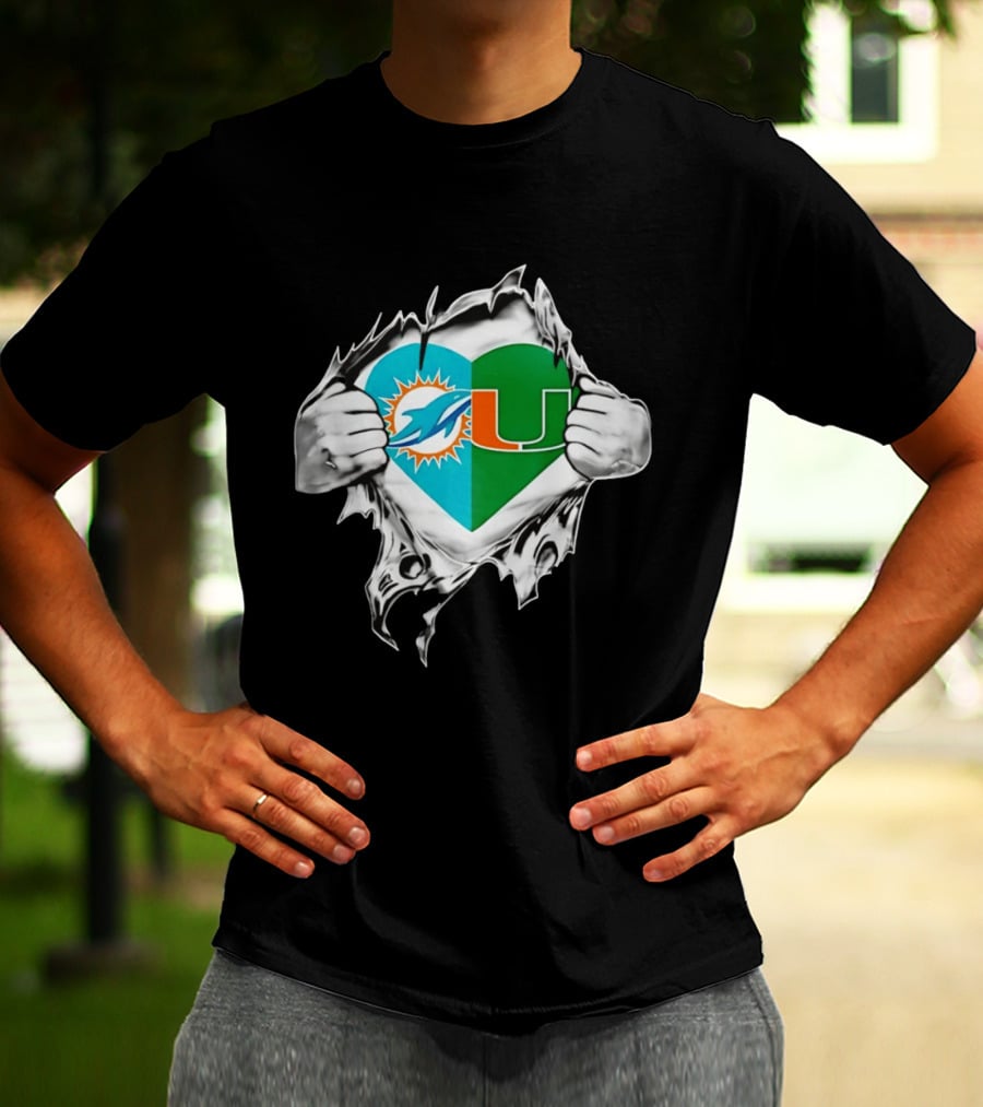 Dolphins Hurricanes Heart Miami Sports Fan Spirit T-Shirt