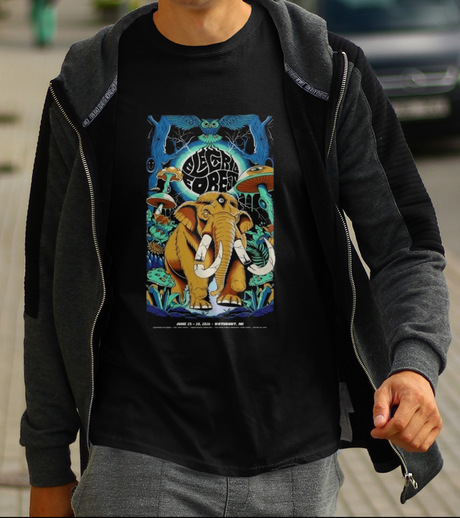 Electric Forest June 25 28 2026 Rothbury MI Mammoth And Psychedelic Mushrooms T-Shirt