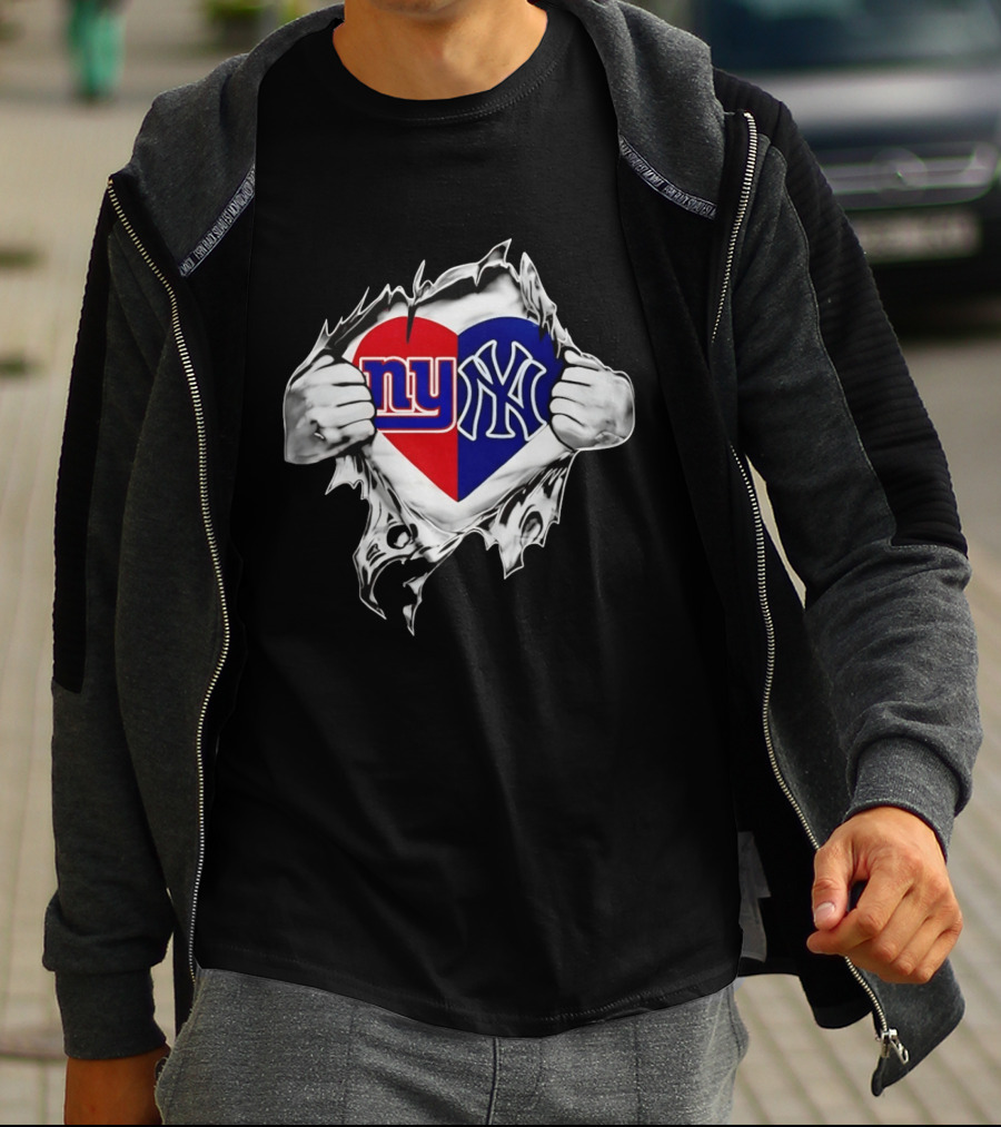 New York Giants And Yankees Heart NY Sports Pride T-Shirt