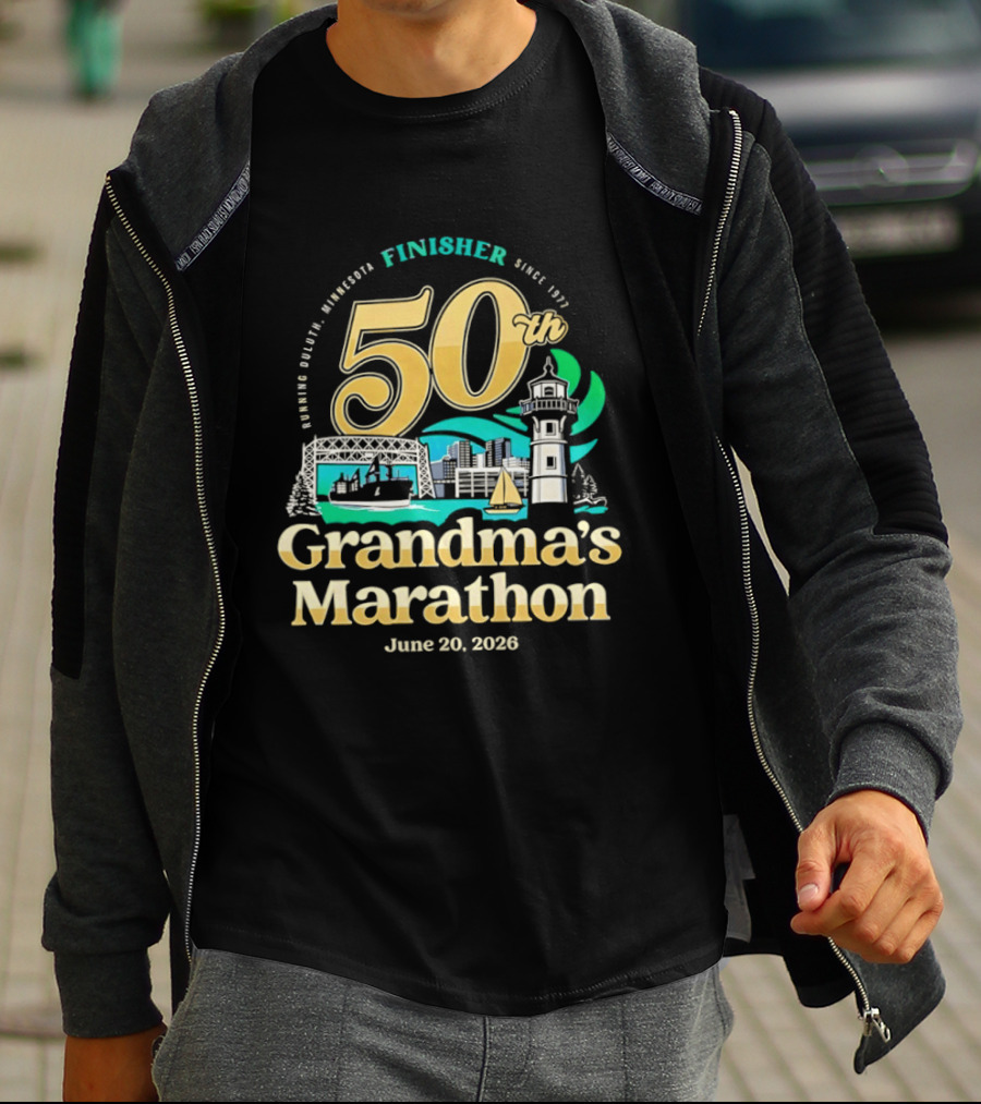 Grandma's Marathon 50th Anniversary Finisher June 20 2026 Canal Park Duluth Minnesota Since 1977 T-Shirt