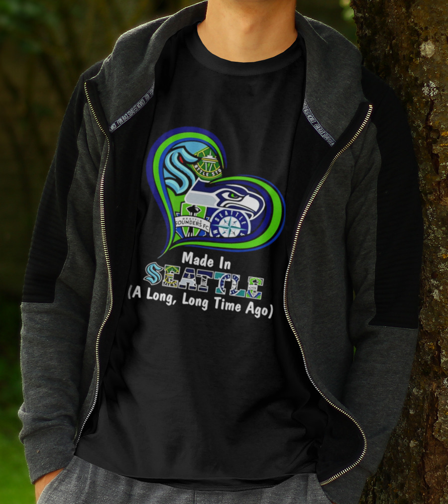 Made In Seattle Seahawks Mariners Sounders Kraken Heart A Long Long Time Ago T-Shirt