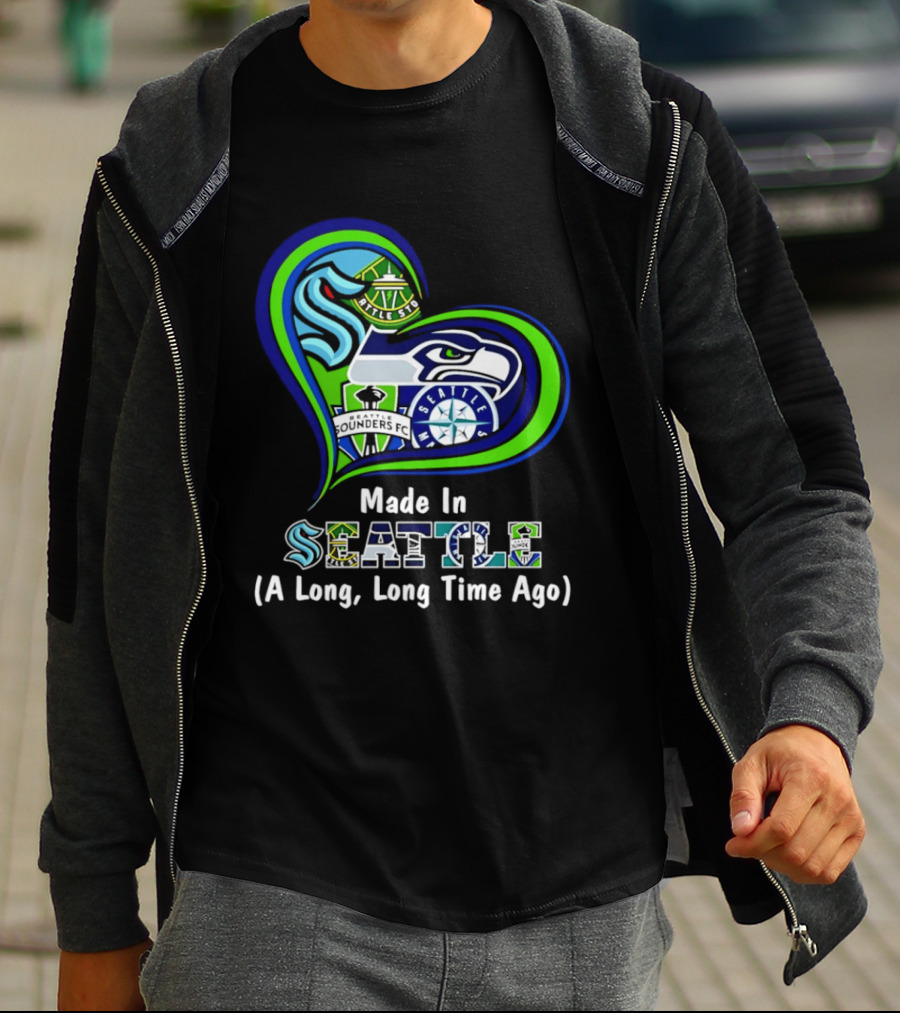 Made In Seattle Seahawks Mariners Sounders Kraken Heart A Long Long Time Ago T-Shirt