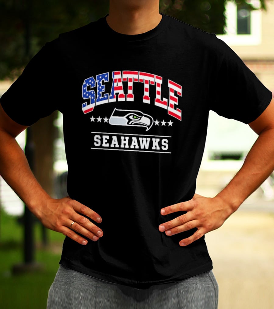 Seattle Seahawks Navy Americana Arch 250th Anniversary Stars And Stripes Football Fan T-Shirt