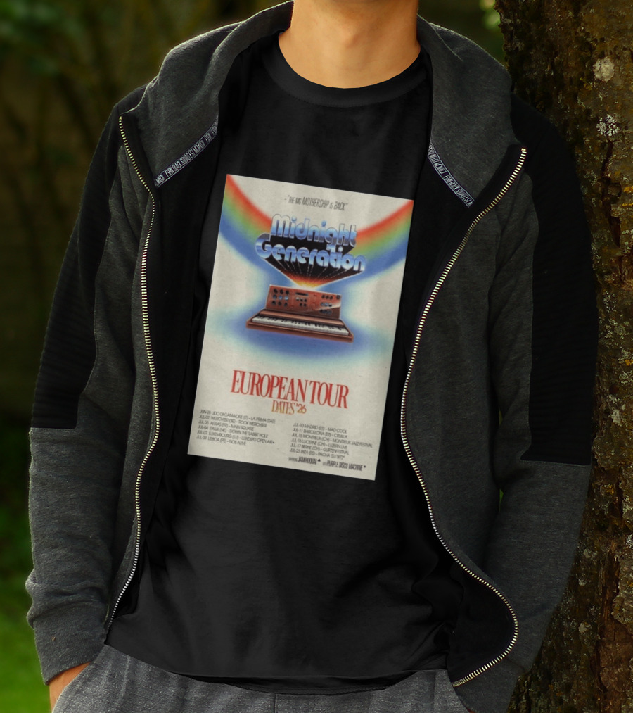 Midnight Generation European Tour Dates '26 Mothership Is Back Jamiroquai Purple Disco Machine T-Shirt