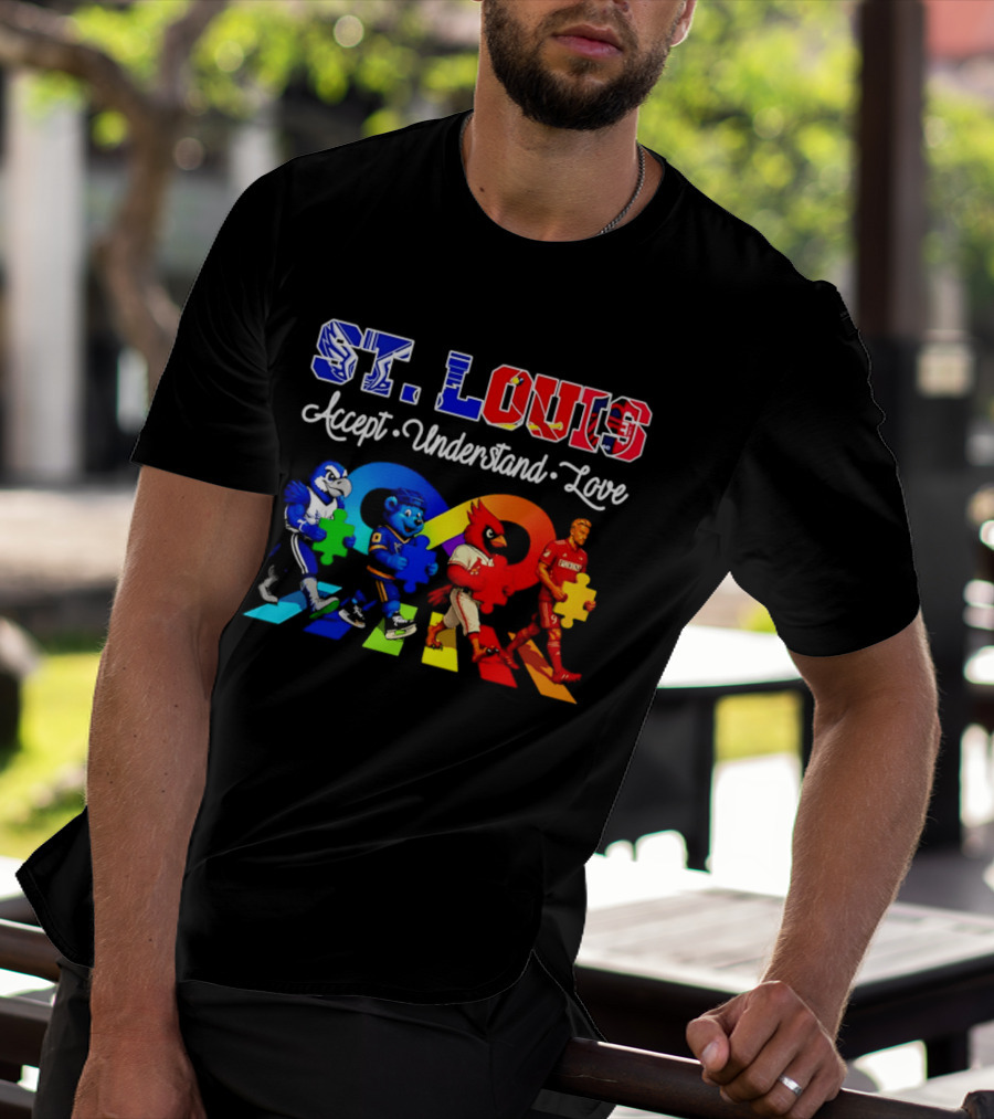 St Louis Accept Understand Love Autism Awareness Mascots Puzzle Pieces T-Shirt