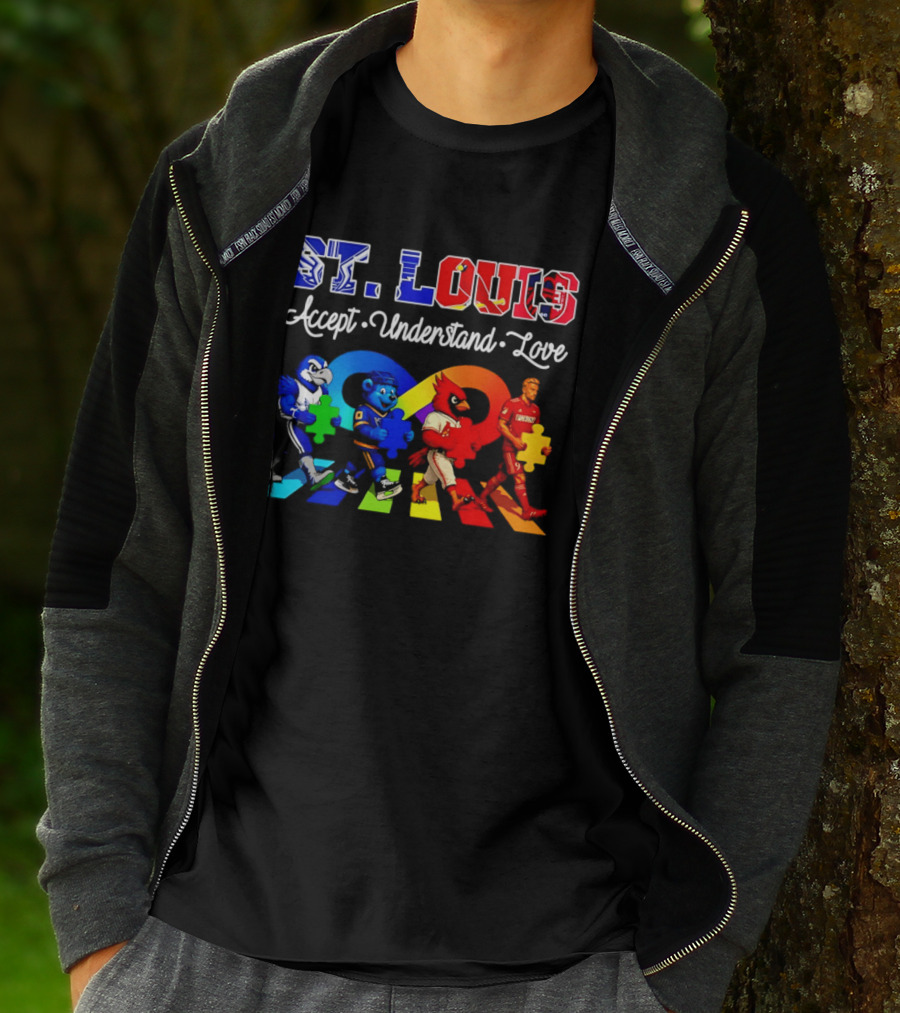St Louis Accept Understand Love Autism Awareness Mascots Puzzle Pieces T-Shirt