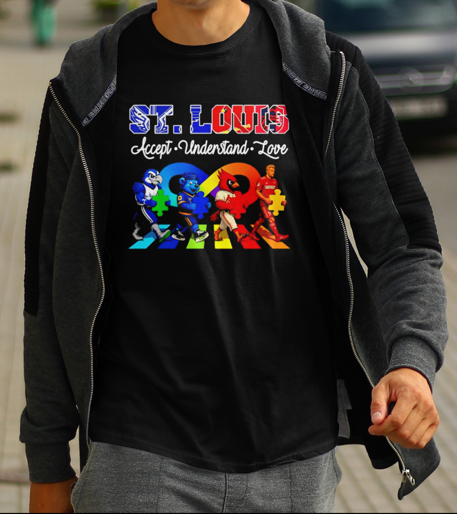 St Louis Accept Understand Love Autism Awareness Mascots Puzzle Pieces T-Shirt