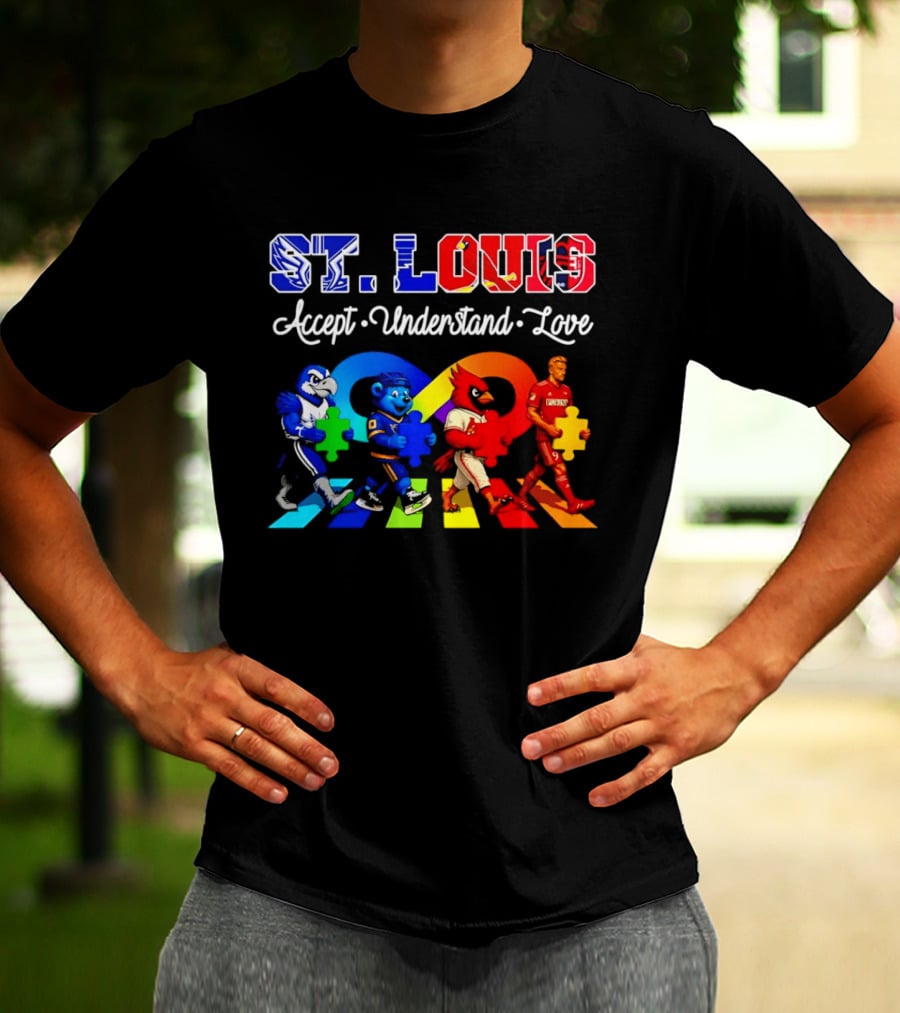 St Louis Accept Understand Love Autism Awareness Mascots Puzzle Pieces T-Shirt