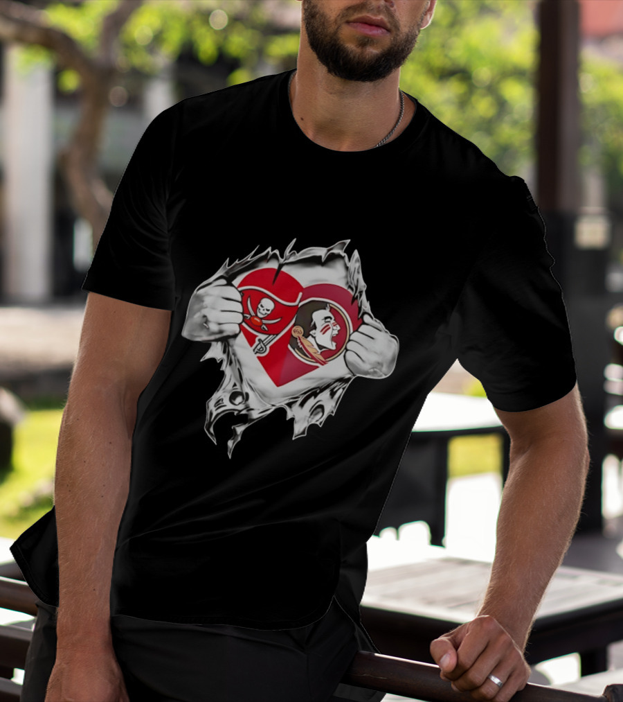 Tampa Bay Buccaneers Florida State Seminoles Heart Fans T-Shirt