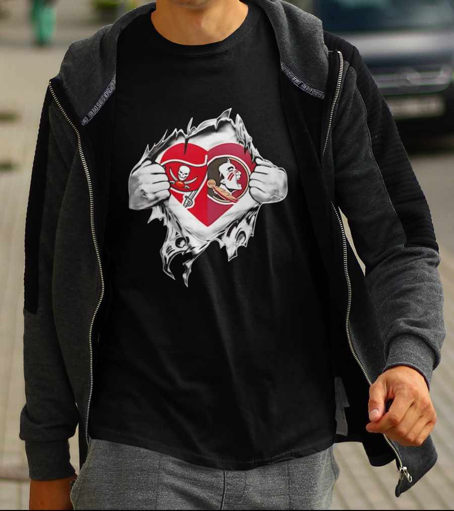 Tampa Bay Buccaneers Florida State Seminoles Heart Fans T-Shirt