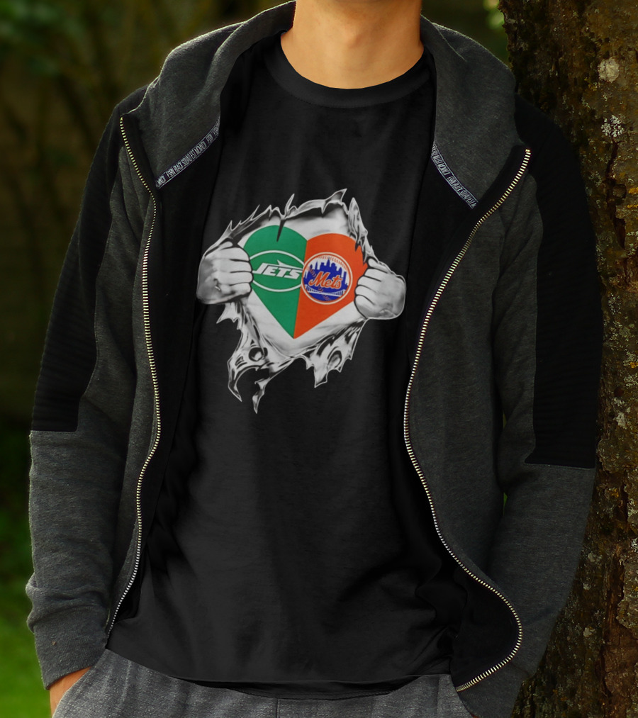 New York Jets Mets Heart Fan MLB Passion T-Shirt