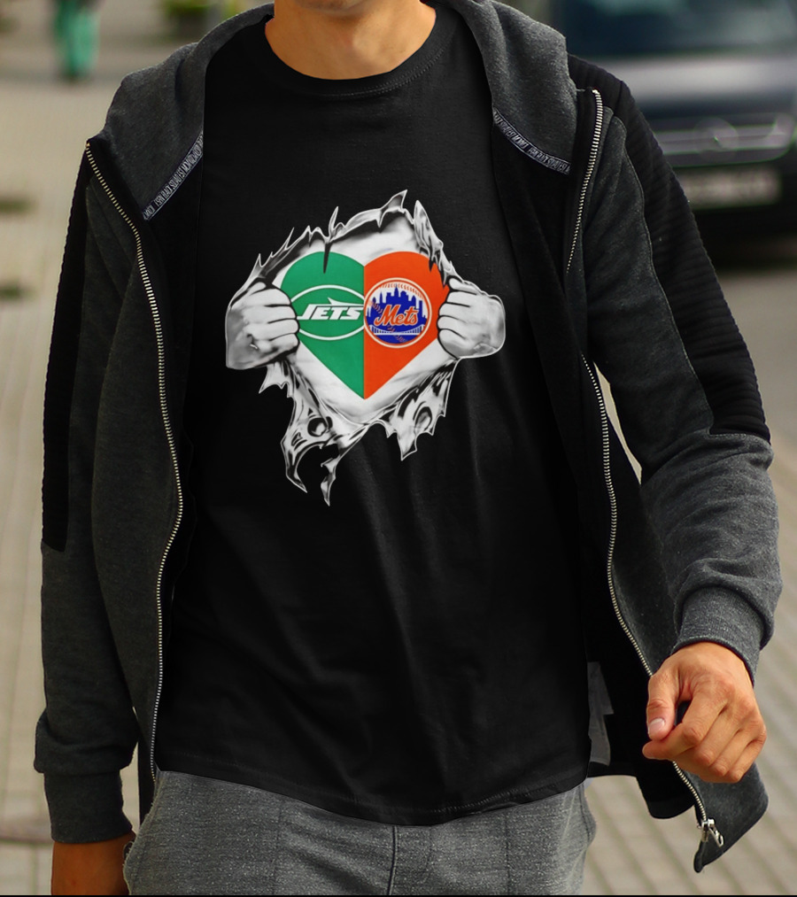 New York Jets Mets Heart Fan MLB Passion T-Shirt
