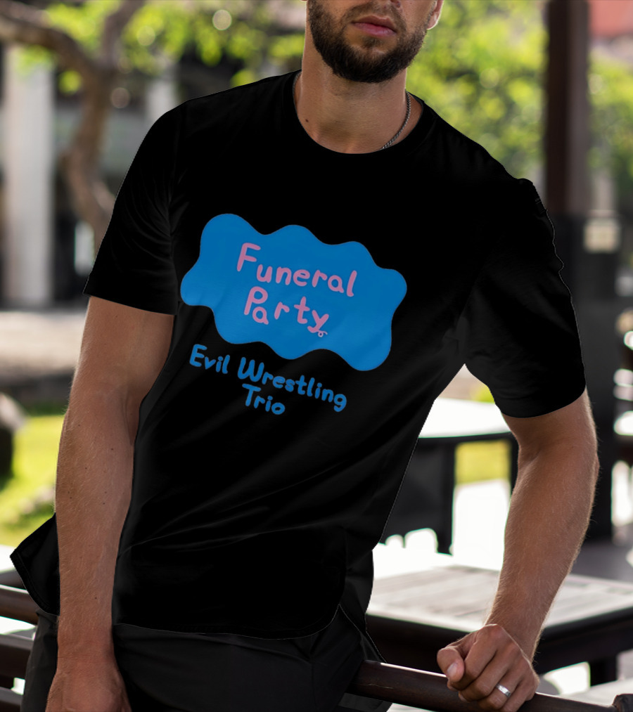 Funeral Party Evil Wrestling Trio Retro Blue Pink T-Shirt